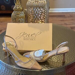Jewel Badgley Mischka “Tammy” Blush Mesh Slingback Heels